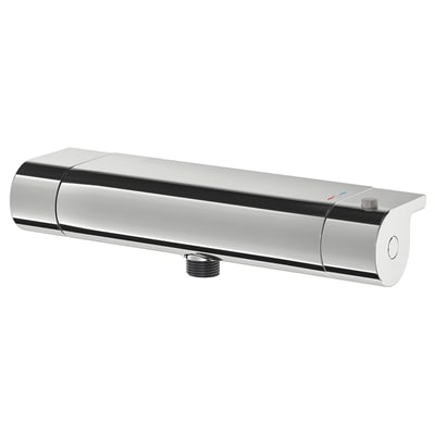 A chrome VALLAMOSSE shower mixer, sleek and cylindrical, with safety for temperature control.