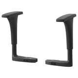 A pair of black VALLFJÄLLET office chair armrests, adjustable and padded for comfort.