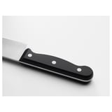 A high-quality knife with a sharp stainless steel blade and a durable black plastic handle. The tang runs through the handle for balance and strength.