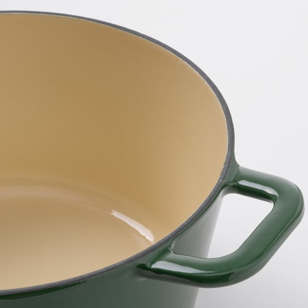 VARDAGEN Pot with lid, enamelled cast iron dark grey-green, 3 l
