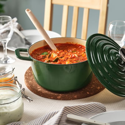 VARDAGEN Pot with lid, enamelled cast iron dark grey-green, 3 l