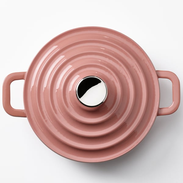 VARDAGEN Pot with lid, enamelled cast iron light pink, 2.5 l