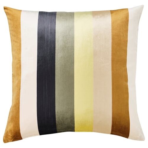 VATTENVÄN cushion, striped gold, white, navy, green, beige, square with zip.