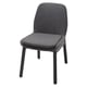 VEDBO grey chair: upholstered seat, black legs, curved back, sturdy design.