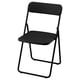 A black VIHALS folding chair. It has a sleek, black metal frame and plastic seat and back, designed for easy use and storage.