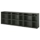VIHALS open storage unit in dark grey, rectangular shape with 12 shelves, made from particleboard, ideal for organizing and displaying items.
