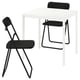 VIHALS Table and 2 folding chairs, white/black, 74x74 cm