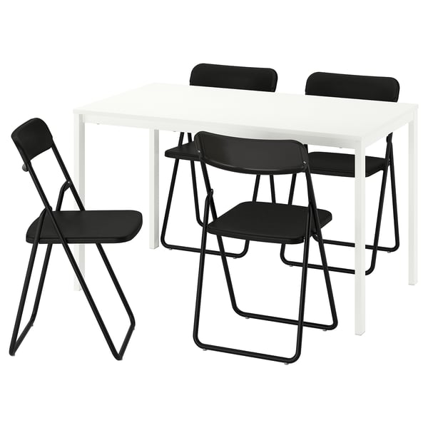 VIHALS Table and 4 chairs, white white/black, 125x74 cm