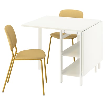 VIHALS / VIHALS Table and 2 chairs, gateleg table white/yellow Tibbleby yellow, 39/95/151x90 cm