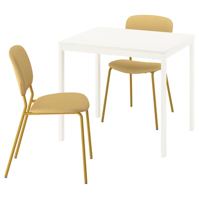VIHALS / VIHALS Table and 2 chairs, white/yellow Tibbleby yellow, 84/120x74 cm