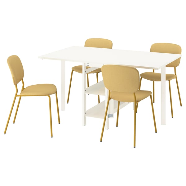 VIHALS / VIHALS Table and 4 chairs, gateleg table white/yellow Tibbleby yellow, 39/95/151x90 cm