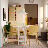 VIHALS / VIHALS Table and 4 chairs, gateleg table white/yellow Tibbleby yellow, 39/95/151x90 cm