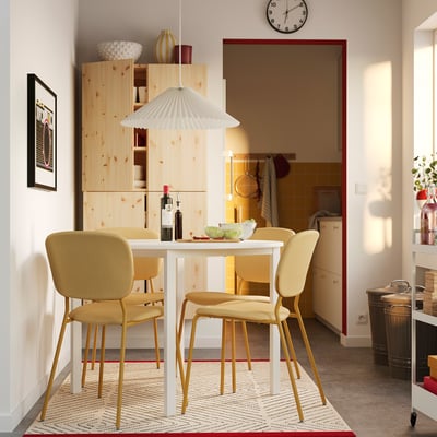 VIHALS / VIHALS Table and 4 chairs, white white/yellow Tibbleby yellow, 107 cm