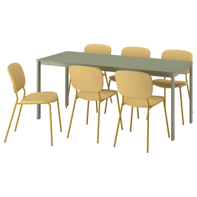 VIHALS / VIHALS Table and 6 chairs, green/yellow Tibbleby yellow, 120/180x74 cm