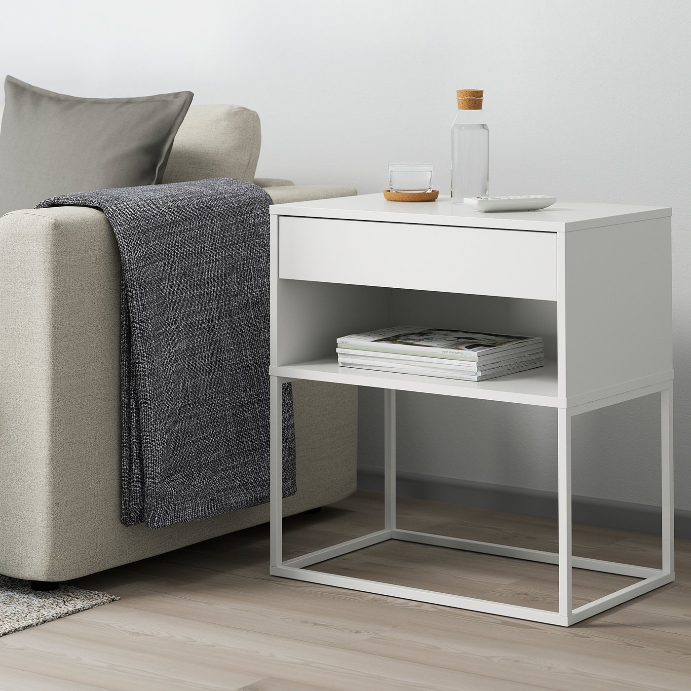 VIKHAMMER bedside table, white, 60x39 cm - IKEA Sweden