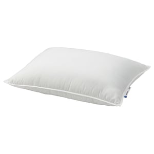 A white viltkorn pillow, rectangular in shape, with a soft and firm texture, made from polyester and cotton material. It has a simple, clean design.