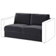 Dark gray VIMLE sofa with velvet fabric, boxy design, two cushions, and white outline.