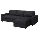 VIMLE sectional sofa, gray, l-shaped, fabric-covered, three cushions, with storage.