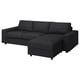 VIMLE sectional sofa, gray, l-shaped, fabric-covered, three cushions, with storage.