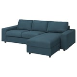 Blue VIMLE sectional sofa with chaise, modern design, comfy linen-cotton upholstery.