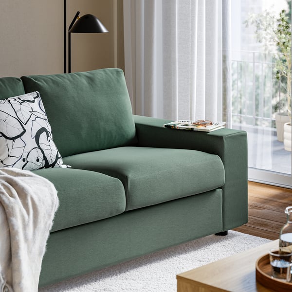 VIMLE 3-seat sofa, with wide armrests/Knäbäck grey-green