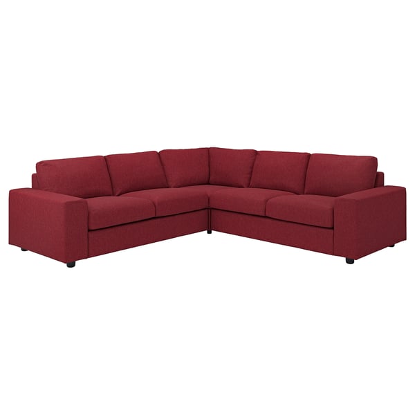 VIMLE red l-shaped sofa; modern, comfortable; red fabric.
