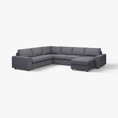 Large u-shaped grey sectional sofa, modern, with multiple cushions, perfect for spacious rooms.