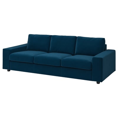 VIMLE blue sofa, modern style, fabric upholstery, three cushions.