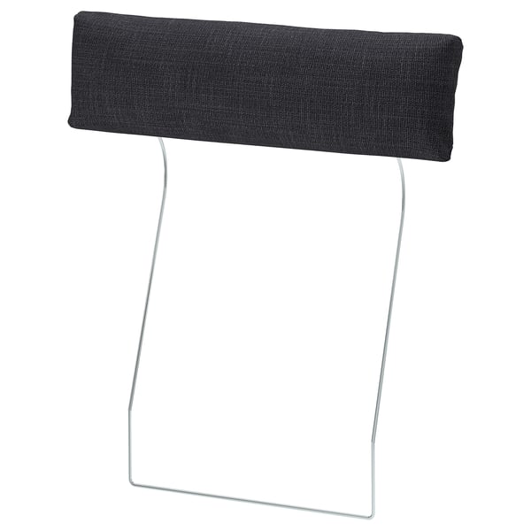VIMLE headrest, charcoal, metal frame, soft cushions, rectangular shape, attaches to sofa.
