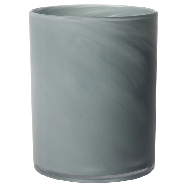 VINDSTILLA candle holder: gray, glass, cylindrical, handmade, textured.