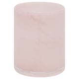 Pink glass candle holder, round shape, frosted design.