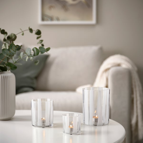 VINDSTILLA Candle holder, striped/white, 15 cm