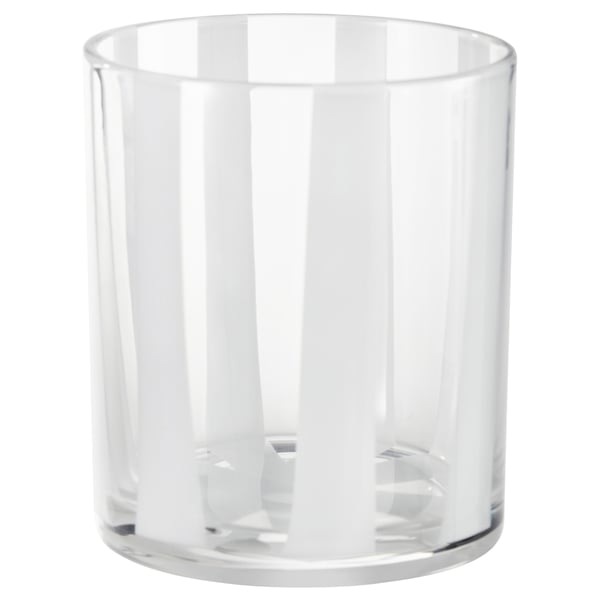 A VINDSTILLA clear glass, cylindrical candle holder with vertical stripes and a textured base.