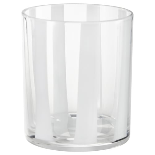 A VINDSTILLA clear glass, cylindrical candle holder with vertical stripes and a textured base.