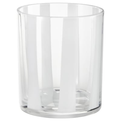 A VINDSTILLA clear glass, cylindrical candle holder with vertical stripes and a textured base.