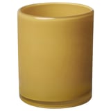 VINDSTILLA: yellow, cylindrical glass candle holder with subtle pattern, mouth-blown craftsmanship.