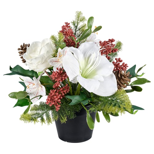 VINTERFINT floral arrangement, red/green, ceramic, recycled, festive.