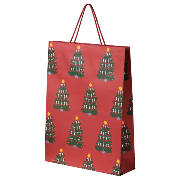 VINTERFINT Gift bag, Christmas pattern/red, 38x50 cm