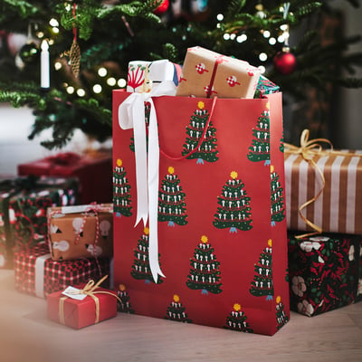 VINTERFINT Gift bag, Christmas pattern/red, 38x50 cm