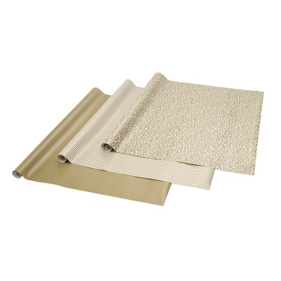 VINTERFINT Gift wrap roll, mixed patterns gold-colour/white, 3x0.7 m/2.10 m²