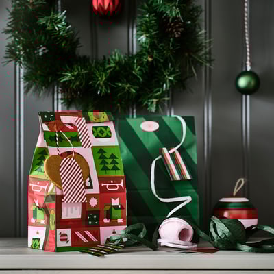 VINTERFINT Paper bag, mixed patterns mixed colours, 15x30 cm