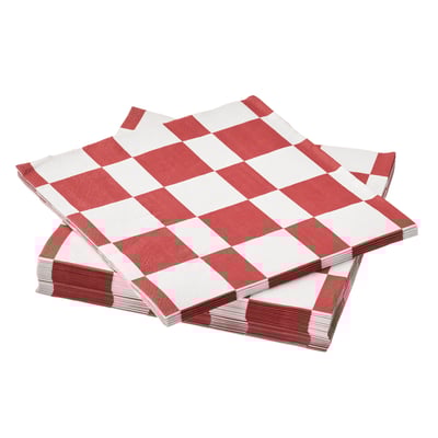 VINTERFINT red and white checkered napkins, stack of square paper towels.