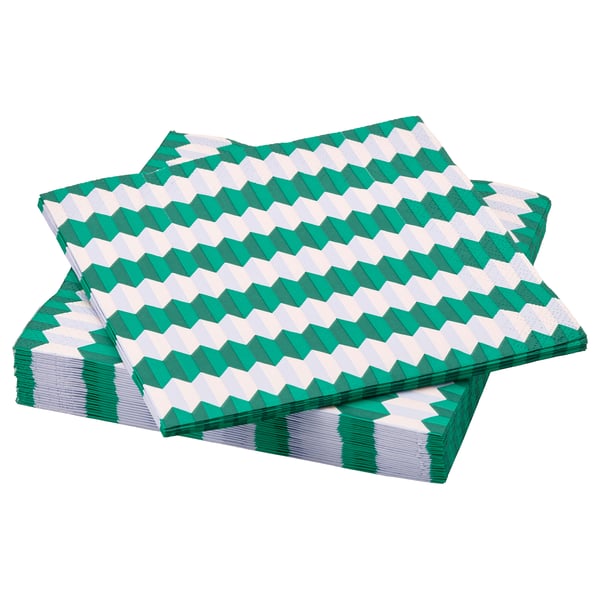 VINTERFINT Paper napkin, striped/green/white, 33x33 cm