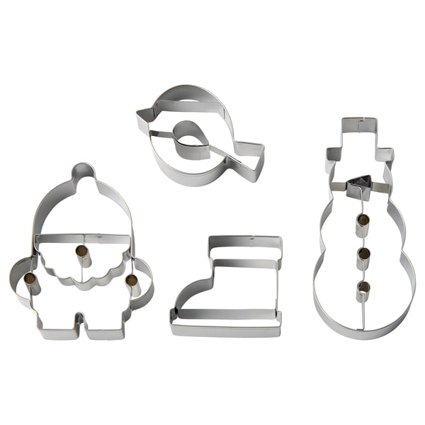 VINTERFINT stainless steel cookie cutters, christmas-themed: snowman, santa, bird, santa boot. Easy to use and dishwasher safe.