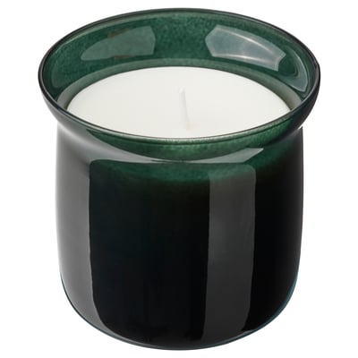 VINTERFINT mint candle in dark green glass, cylindrical shape.