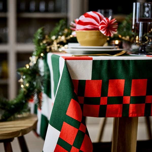 VINTERFINT Tablecloth, check pattern red/green, 145x240 cm