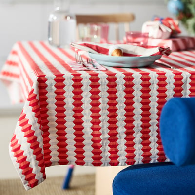 VINTERFINT Tablecloth, striped white/red, 145x240 cm