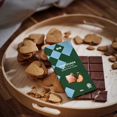 VINTERSAGA Milk chocolate tablet, gingerbread crumbs Rainforest Alliance Certified, 100 g
