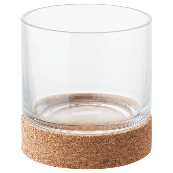 VINTERVÄDER: clear glass candle holder on cork base, simple & elegant design.