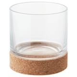 VINTERVÄDER: clear glass candle holder on cork base, simple & elegant design.